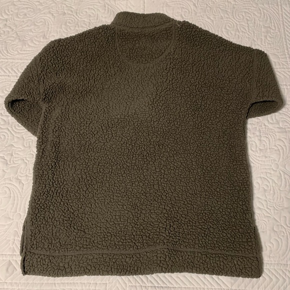 Aerie xs green teddy bear Sherpa sweater pullover olive army snap - Picture 5 of 7